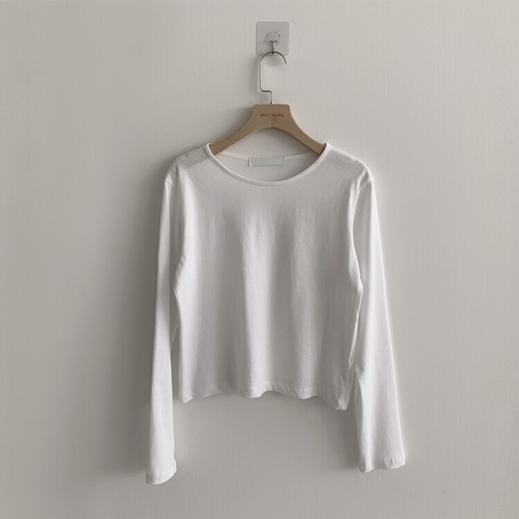 프리미엄 라운드 세미 크롭 데일리 무지긴팔 베이직 긴팔티 기본 레이어드 긴소매티셔츠