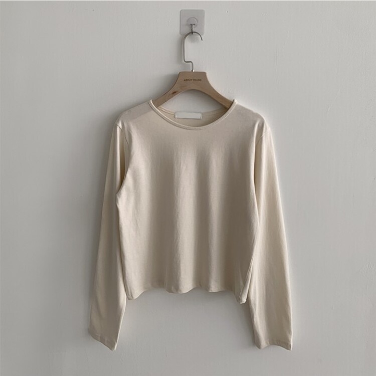 프리미엄 라운드 세미 크롭 데일리 무지긴팔 베이직 긴팔티 기본 레이어드 긴소매티셔츠