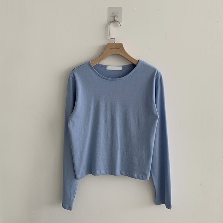 프리미엄 라운드 세미 크롭 데일리 무지긴팔 베이직 긴팔티 기본 레이어드 긴소매티셔츠