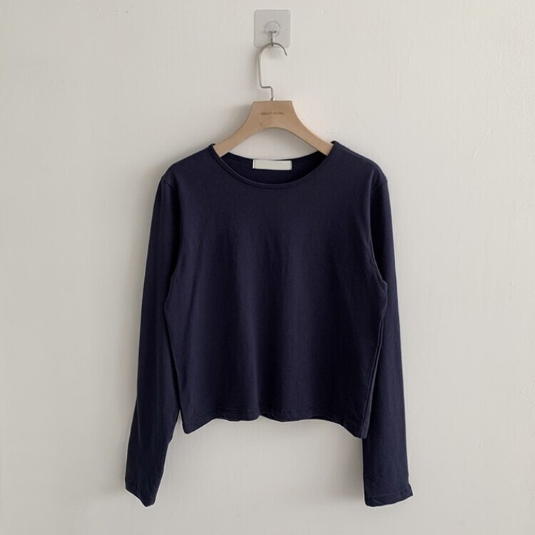 프리미엄 라운드 세미 크롭 데일리 무지긴팔 베이직 긴팔티 기본 레이어드 긴소매티셔츠