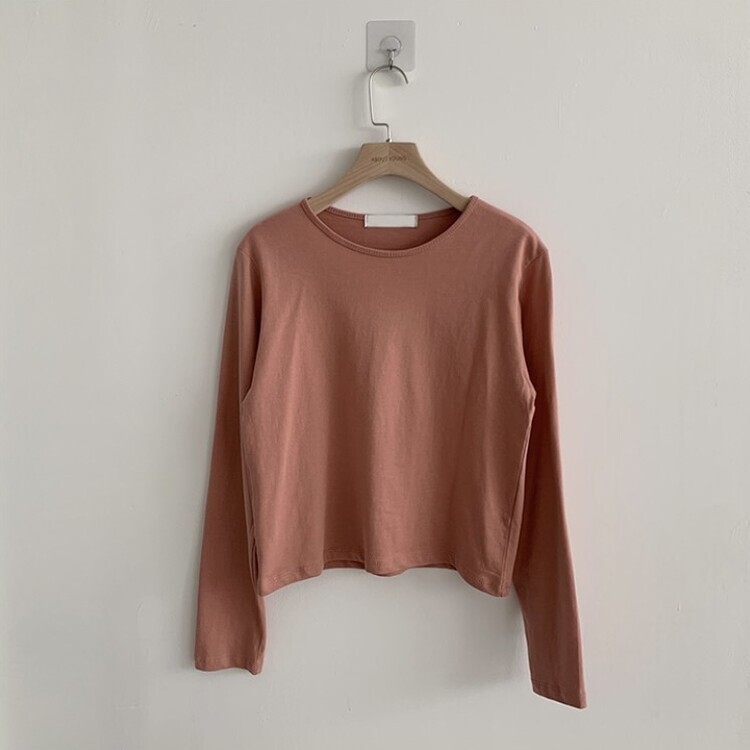 프리미엄 라운드 세미 크롭 데일리 무지긴팔 베이직 긴팔티 기본 레이어드 긴소매티셔츠