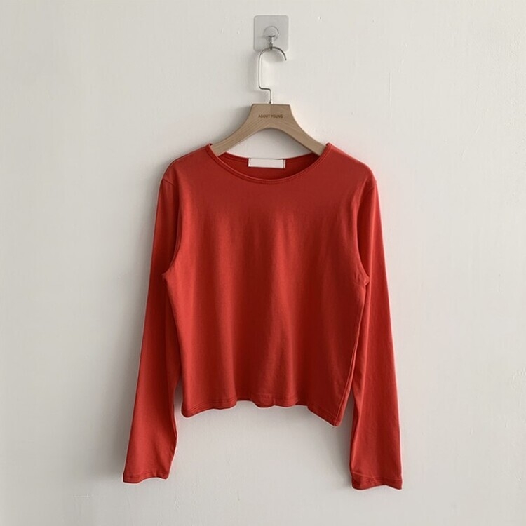 프리미엄 라운드 세미 크롭 데일리 무지긴팔 베이직 긴팔티 기본 레이어드 긴소매티셔츠