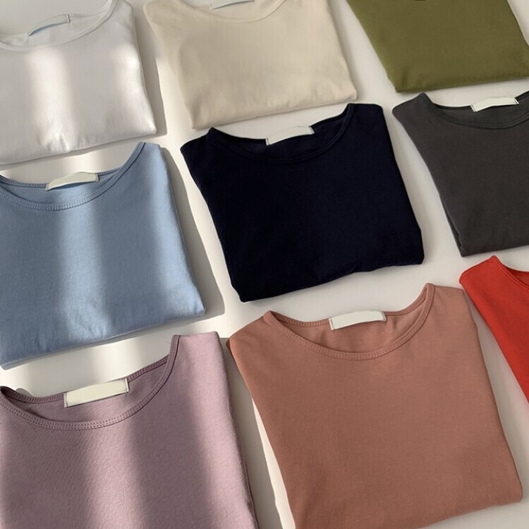 프리미엄 라운드 세미 크롭 데일리 무지긴팔 베이직 긴팔티 기본 레이어드 긴소매티셔츠