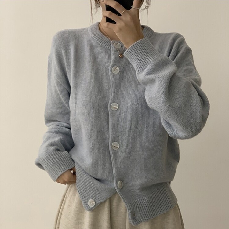 폭닥함의 정석 아방핏 겨울 라운드 단추 긴팔 오버핏 니트 가디건 소라