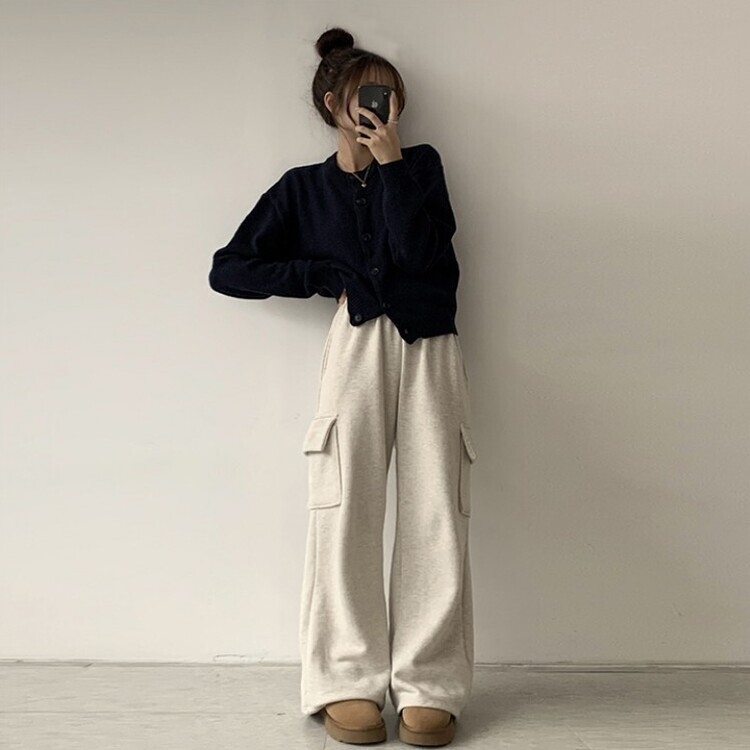 폭닥함의 정석 아방핏 겨울 라운드 단추 긴팔 오버핏 니트 가디건 네이비