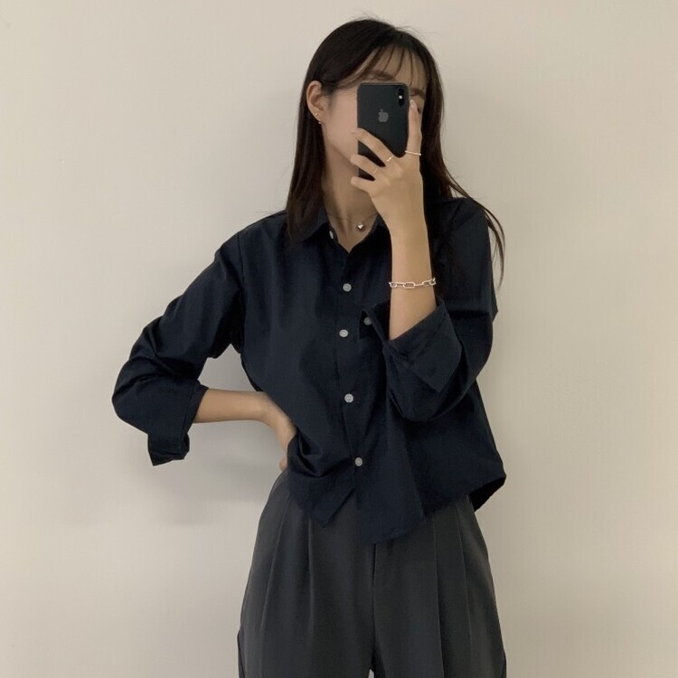 ベーシッククロップシャツ8色 NAVY