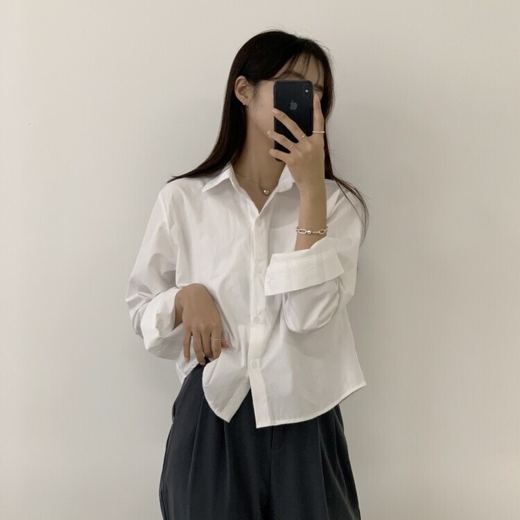 하니니 데일리 크롭 긴팔 가을 겨울 셔츠 아이보리