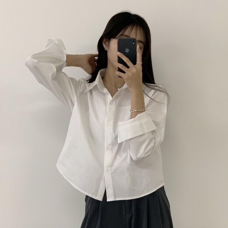 하니니 데일리 크롭 긴팔 가을 겨울 셔츠 아이보리