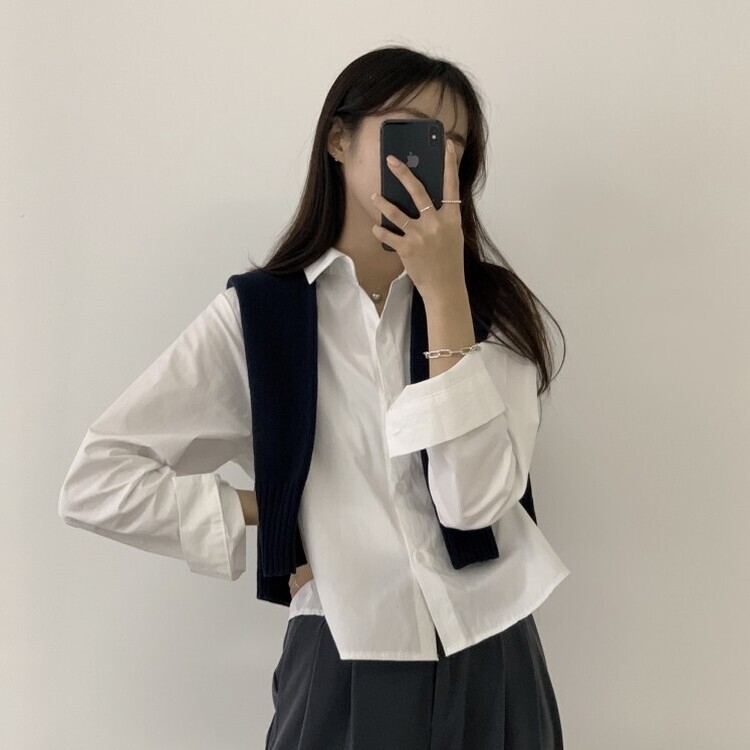 하니니 데일리 크롭 긴팔 가을 겨울 셔츠 아이보리