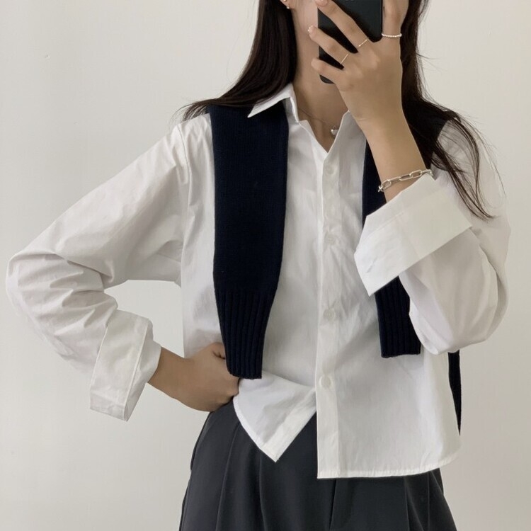 하니니 데일리 크롭 긴팔 가을 겨울 셔츠 아이보리