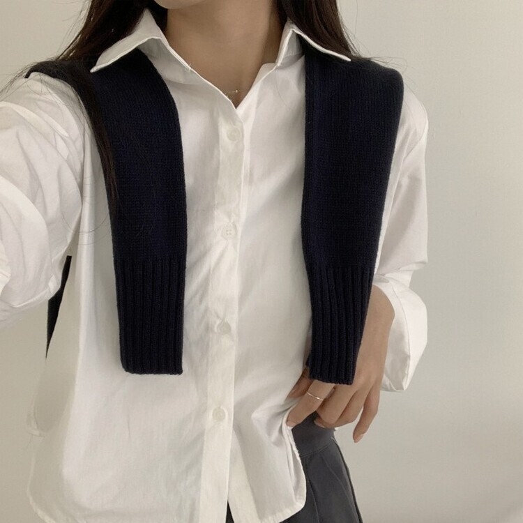 하니니 데일리 크롭 긴팔 가을 겨울 셔츠 아이보리