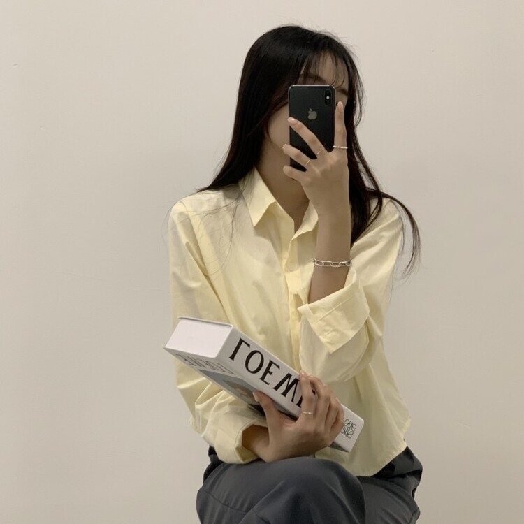 하니니 데일리 크롭 긴팔 가을 겨울 셔츠 옐로우