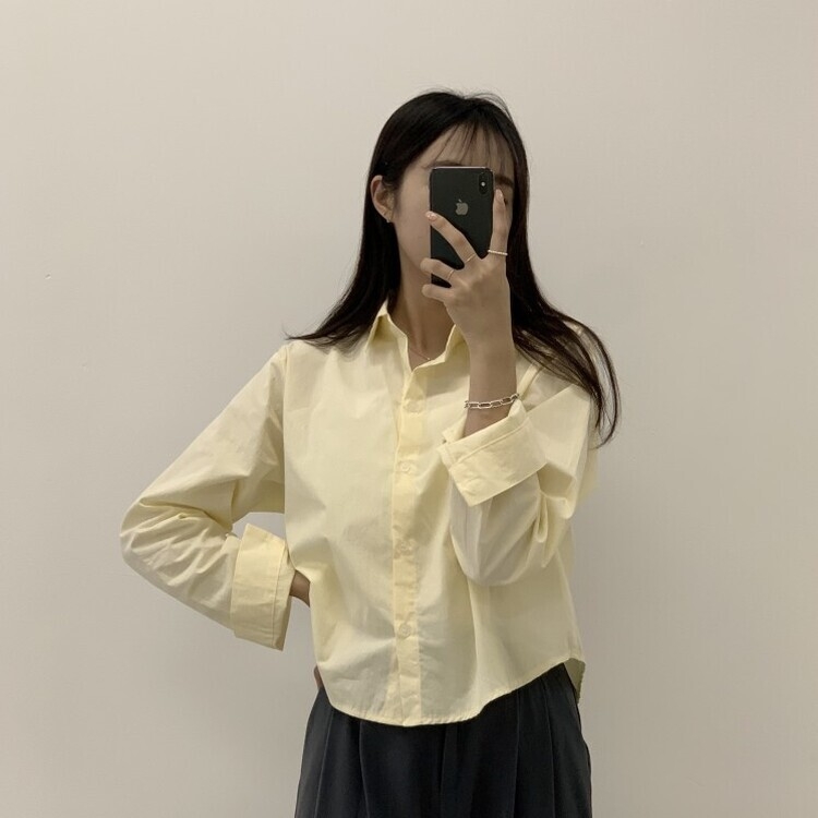 하니니 데일리 크롭 긴팔 가을 겨울 셔츠 옐로우
