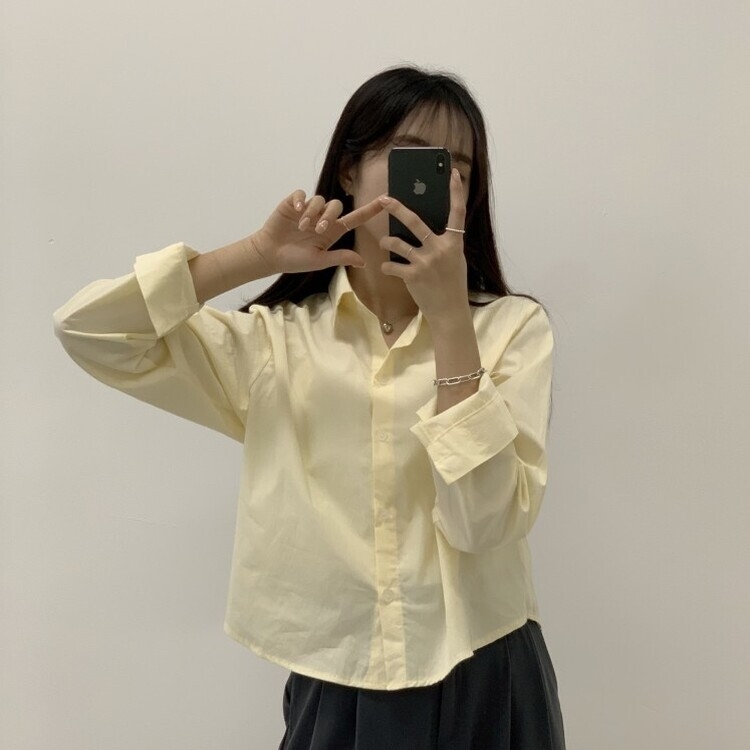 하니니 데일리 크롭 긴팔 가을 겨울 셔츠 옐로우