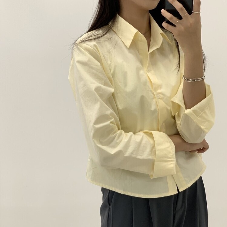 하니니 데일리 크롭 긴팔 가을 겨울 셔츠 옐로우
