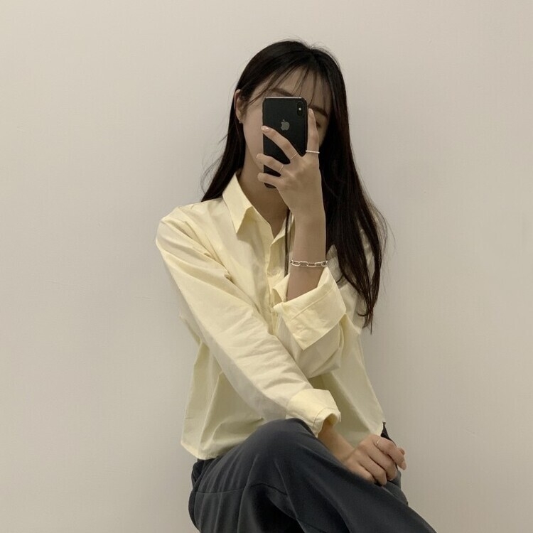 하니니 데일리 크롭 긴팔 가을 겨울 셔츠 옐로우