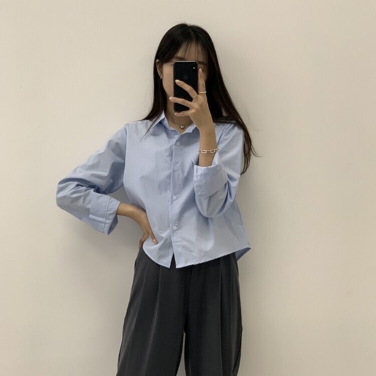 하니니 데일리 크롭 긴팔 가을 겨울 셔츠 소라