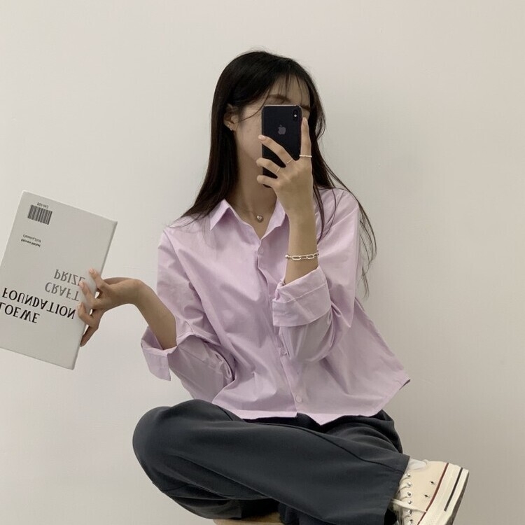 하니니 데일리 크롭 긴팔 가을 겨울 셔츠 퍼플