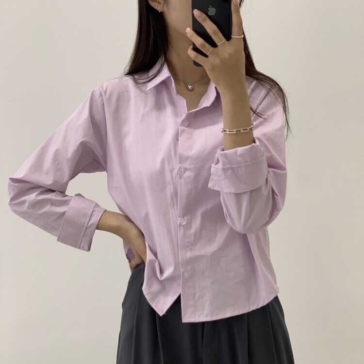 하니니 데일리 크롭 긴팔 가을 겨울 셔츠 퍼플