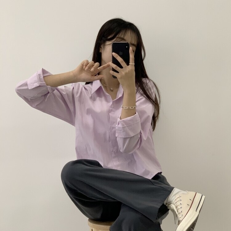 하니니 데일리 크롭 긴팔 가을 겨울 셔츠 퍼플