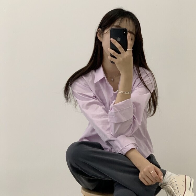 하니니 데일리 크롭 긴팔 가을 겨울 셔츠 퍼플