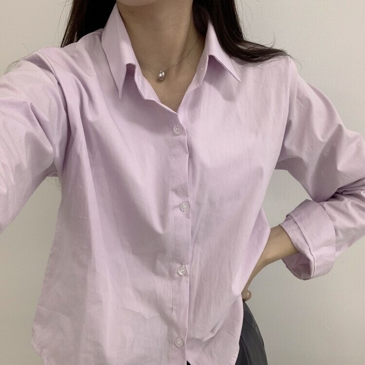 하니니 데일리 크롭 긴팔 가을 겨울 셔츠 퍼플