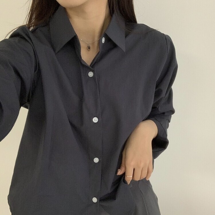 하니니 데일리 크롭 긴팔 가을 겨울 셔츠 네이비