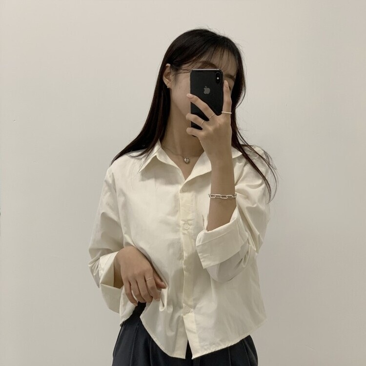 하니니 데일리 크롭 긴팔 가을 겨울 셔츠 크림