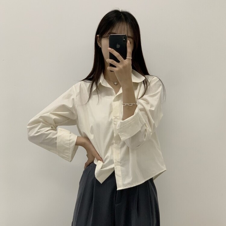 하니니 데일리 크롭 긴팔 가을 겨울 셔츠 크림