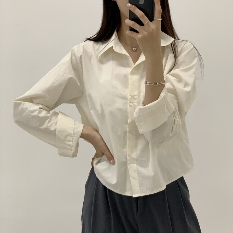 하니니 데일리 크롭 긴팔 가을 겨울 셔츠 크림