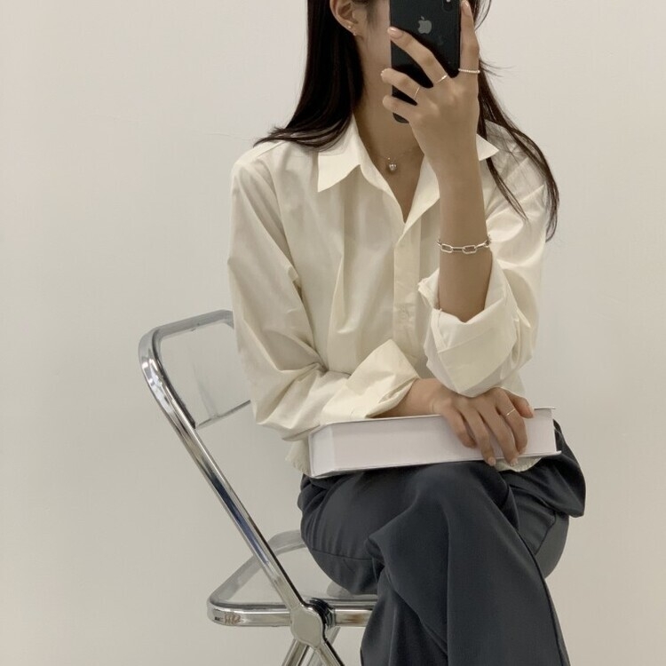 하니니 데일리 크롭 긴팔 가을 겨울 셔츠 크림