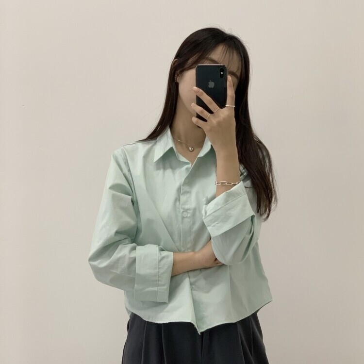 하니니 데일리 크롭 긴팔 가을 겨울 셔츠 민트