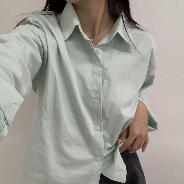 하니니 데일리 크롭 긴팔 가을 겨울 셔츠 민트