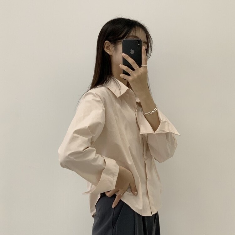 하니니 데일리 크롭 긴팔 가을 겨울 셔츠 핑크