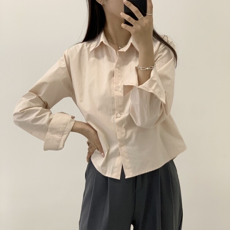 하니니 데일리 크롭 긴팔 가을 겨울 셔츠 핑크