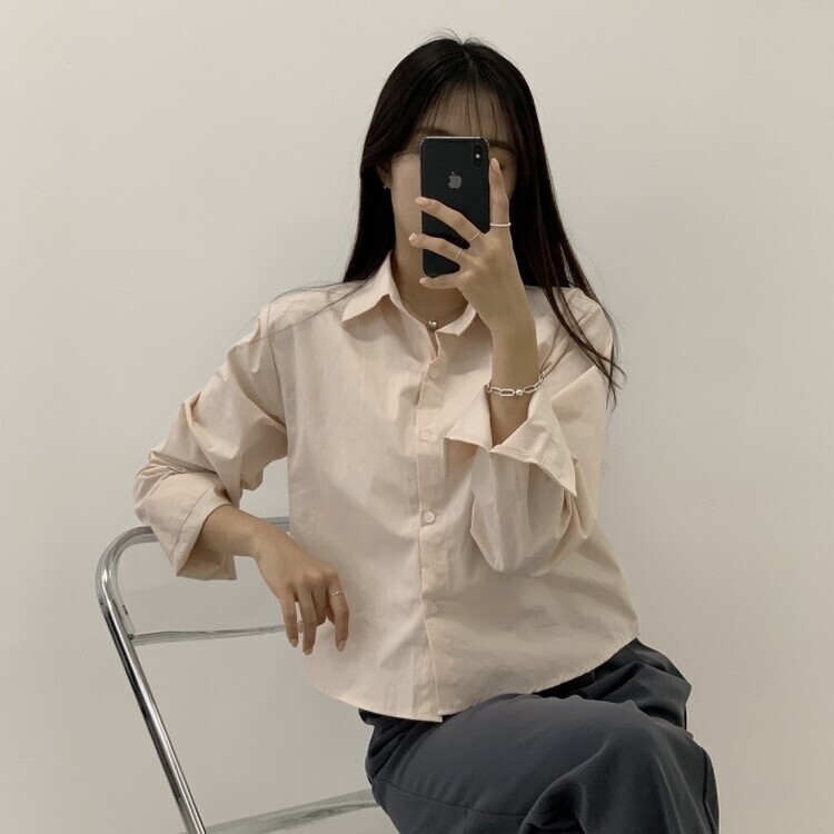 하니니 데일리 크롭 긴팔 가을 겨울 셔츠 핑크