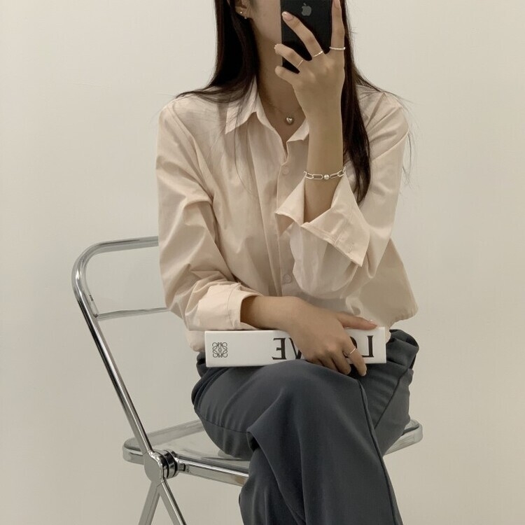 하니니 데일리 크롭 긴팔 가을 겨울 셔츠 핑크