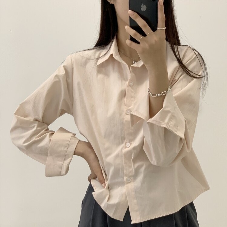 하니니 데일리 크롭 긴팔 가을 겨울 셔츠 핑크