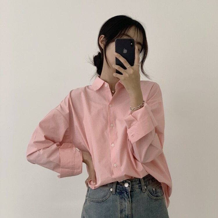 편하게 입어지는 비타민 박시핏 셔츠 핑크
