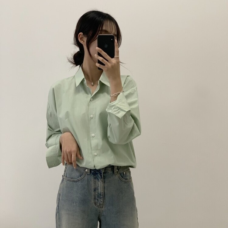 편하게 입어지는 비타민 박시핏 셔츠 민트