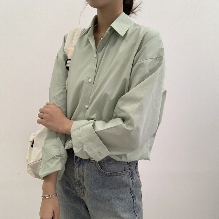 편하게 입어지는 비타민 박시핏 셔츠 민트