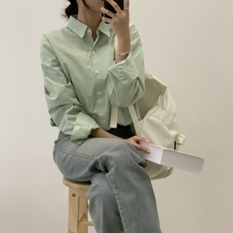 편하게 입어지는 비타민 박시핏 셔츠 민트