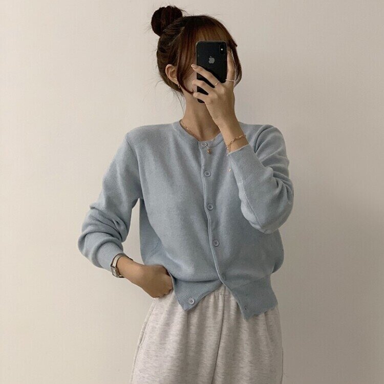 스노우 라운드 겨울 무지 베이직 캐주얼 허리잘록 기본 긴팔 가디건 소라