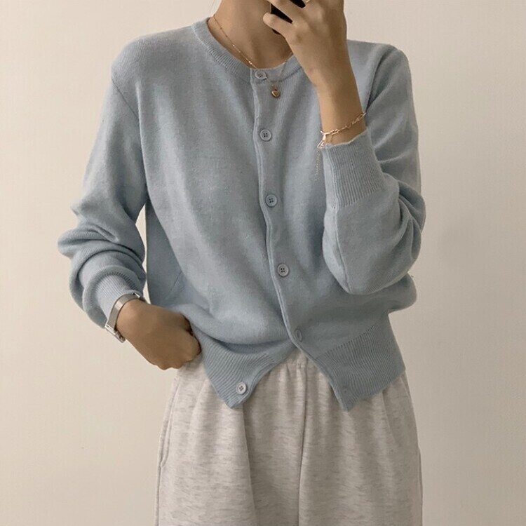 스노우 라운드 겨울 무지 베이직 캐주얼 허리잘록 기본 긴팔 가디건 소라