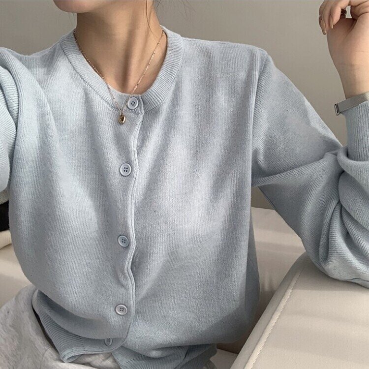 스노우 라운드 겨울 무지 베이직 캐주얼 허리잘록 기본 긴팔 가디건 소라