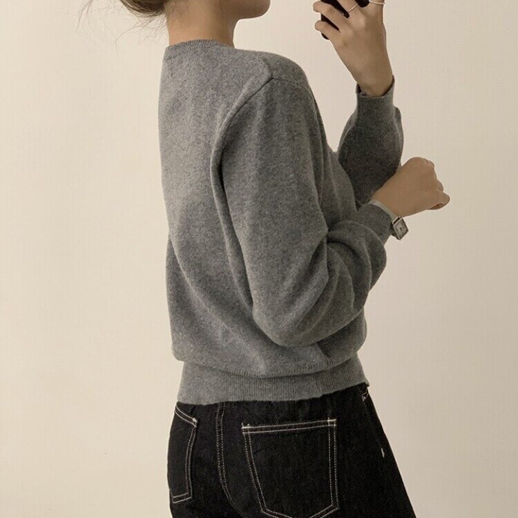 스노우 라운드 겨울 무지 베이직 캐주얼 허리잘록 기본 긴팔 가디건 그레이