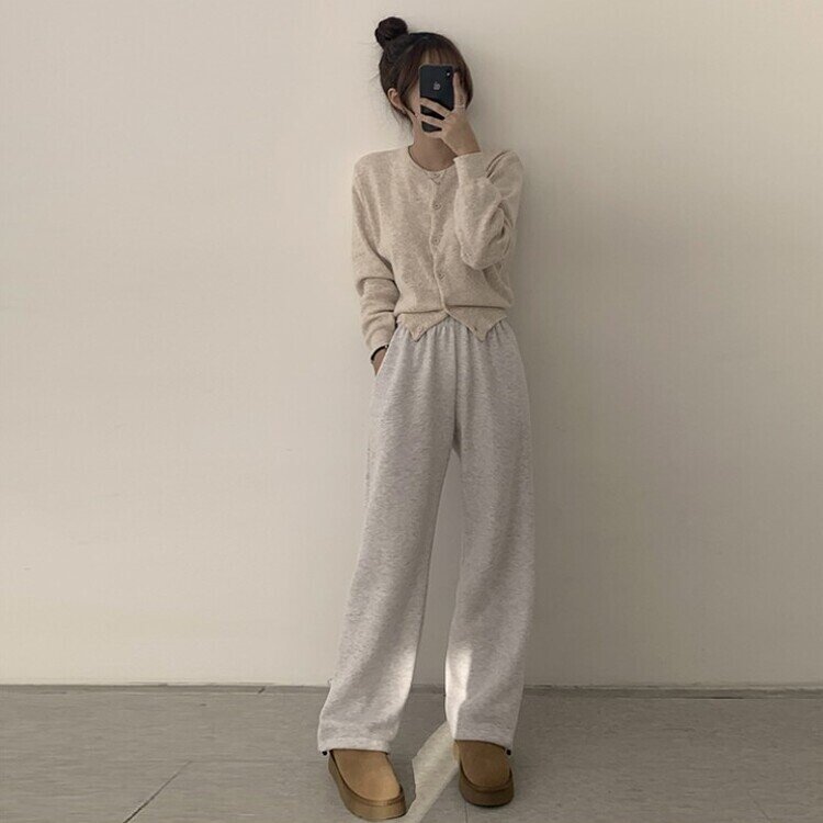 스노우 라운드 겨울 무지 베이직 캐주얼 허리잘록 기본 긴팔 가디건 오트밀