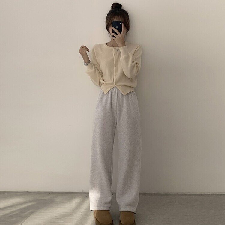 스노우 라운드 겨울 무지 베이직 캐주얼 허리잘록 기본 긴팔 가디건 베이지