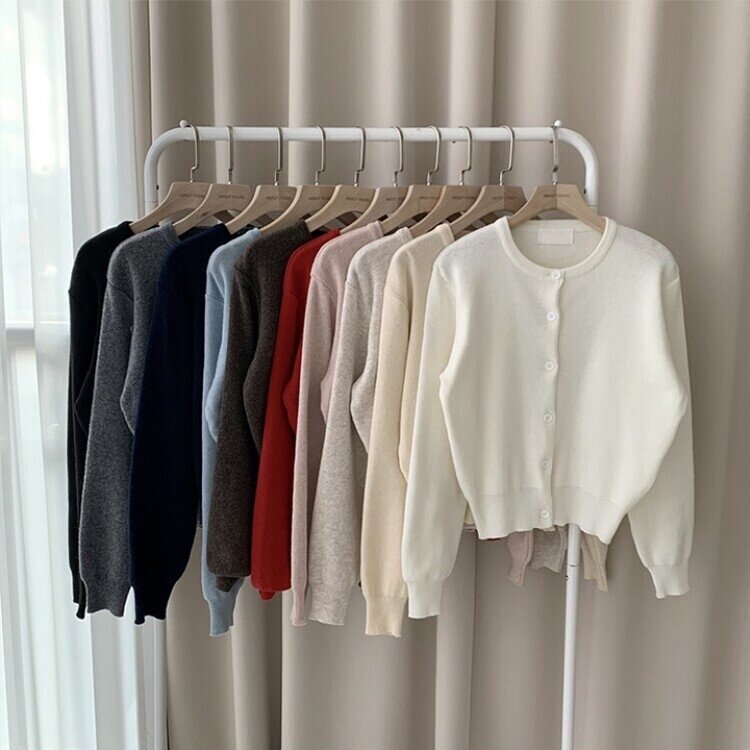 스노우 라운드 겨울 무지 베이직 캐주얼 허리잘록 기본 긴팔 가디건