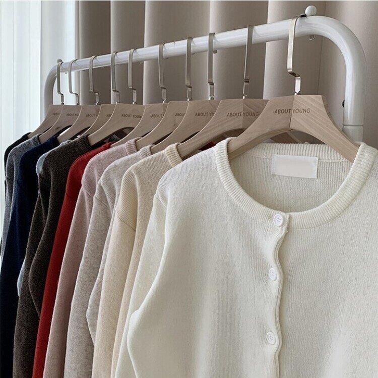 스노우 라운드 겨울 무지 베이직 캐주얼 허리잘록 기본 긴팔 가디건